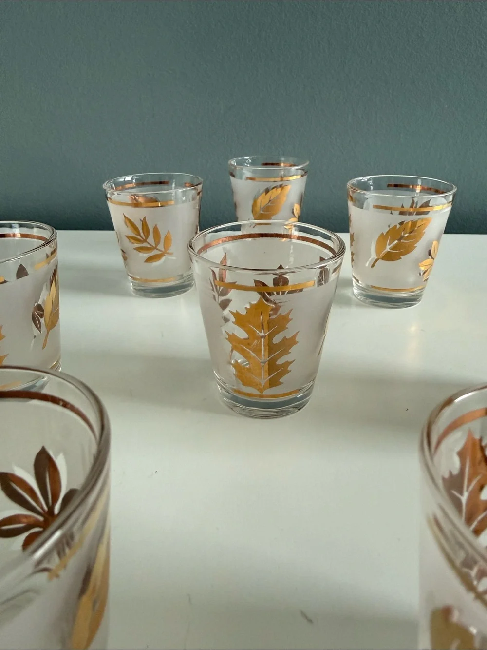 Libbey Vintage Mid Century Modern 1950’s Golden Foliage Shot Glasses